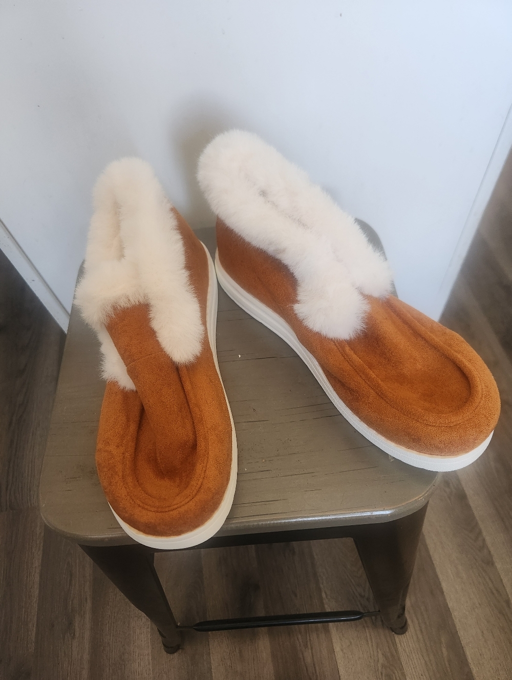 Women's Faux-Suede Tan Slip-On Shearling Lined Booties